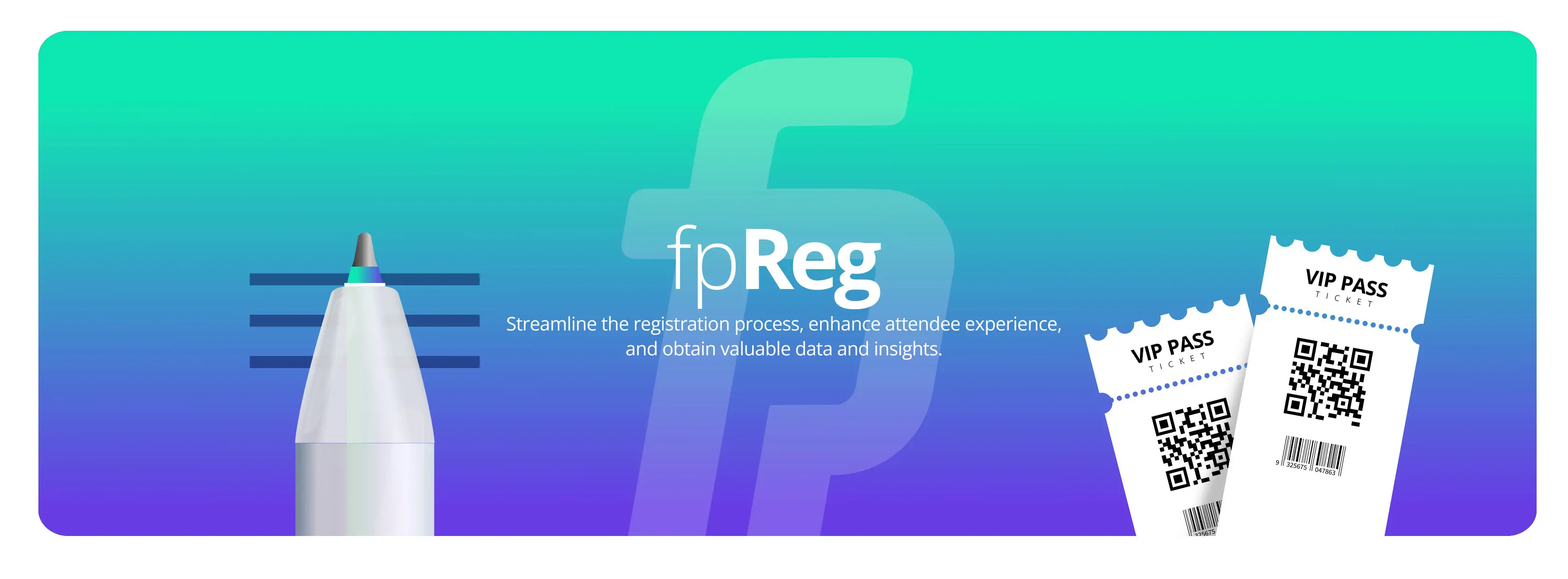 Event registration banner featuring event tickets and the fpReg icon.
