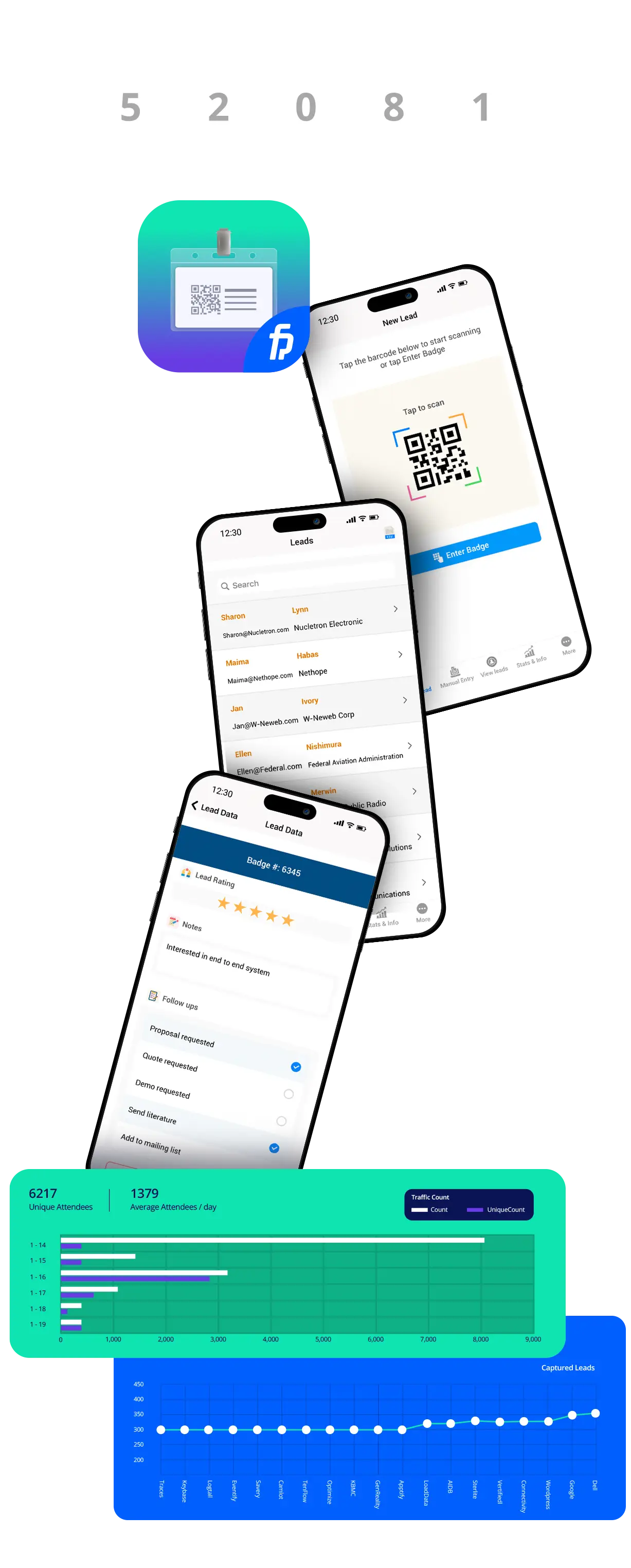 Using the phone to scan badges at live event and phone closeup setting up the app 