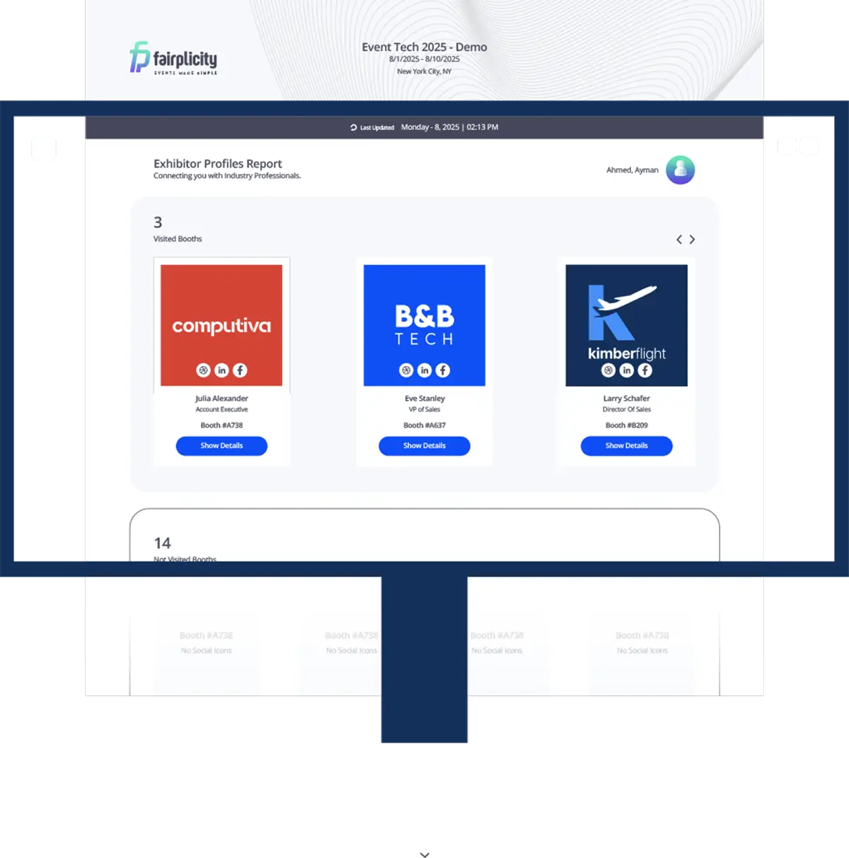 fpLeads Dashboard showing exhibitor performance metrics